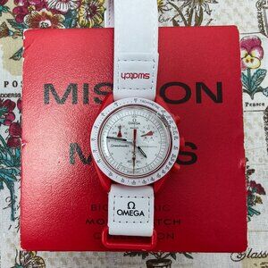 👑POSH NWT Swatch X Omega Bioceramic Moonswatch Mission To Mars Watch